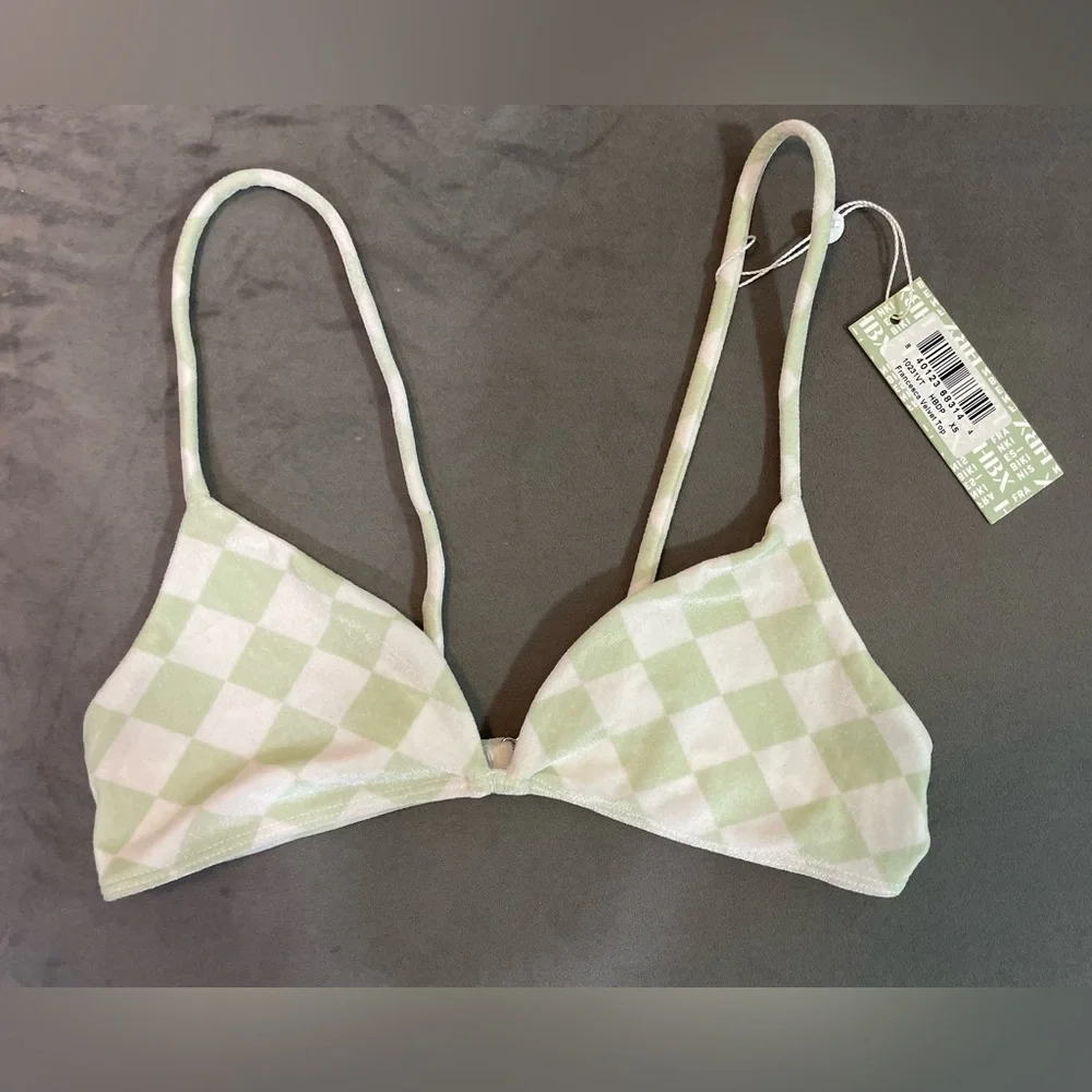 Frankie’s Bikinis light green checkered two piece bikini brand New